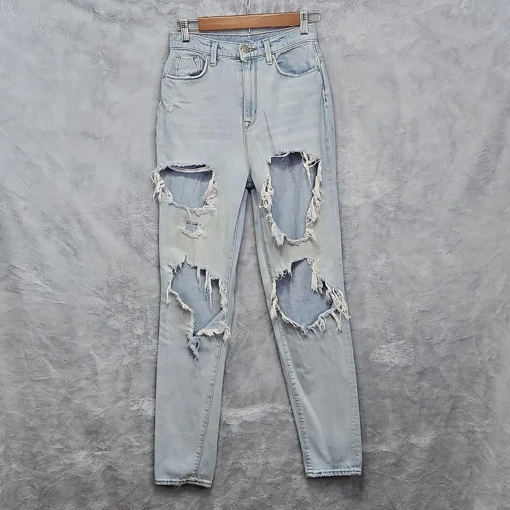 BDG Urban Outfitters High Rise Mom Jeans Light Wash Distressed Ripped W26 or